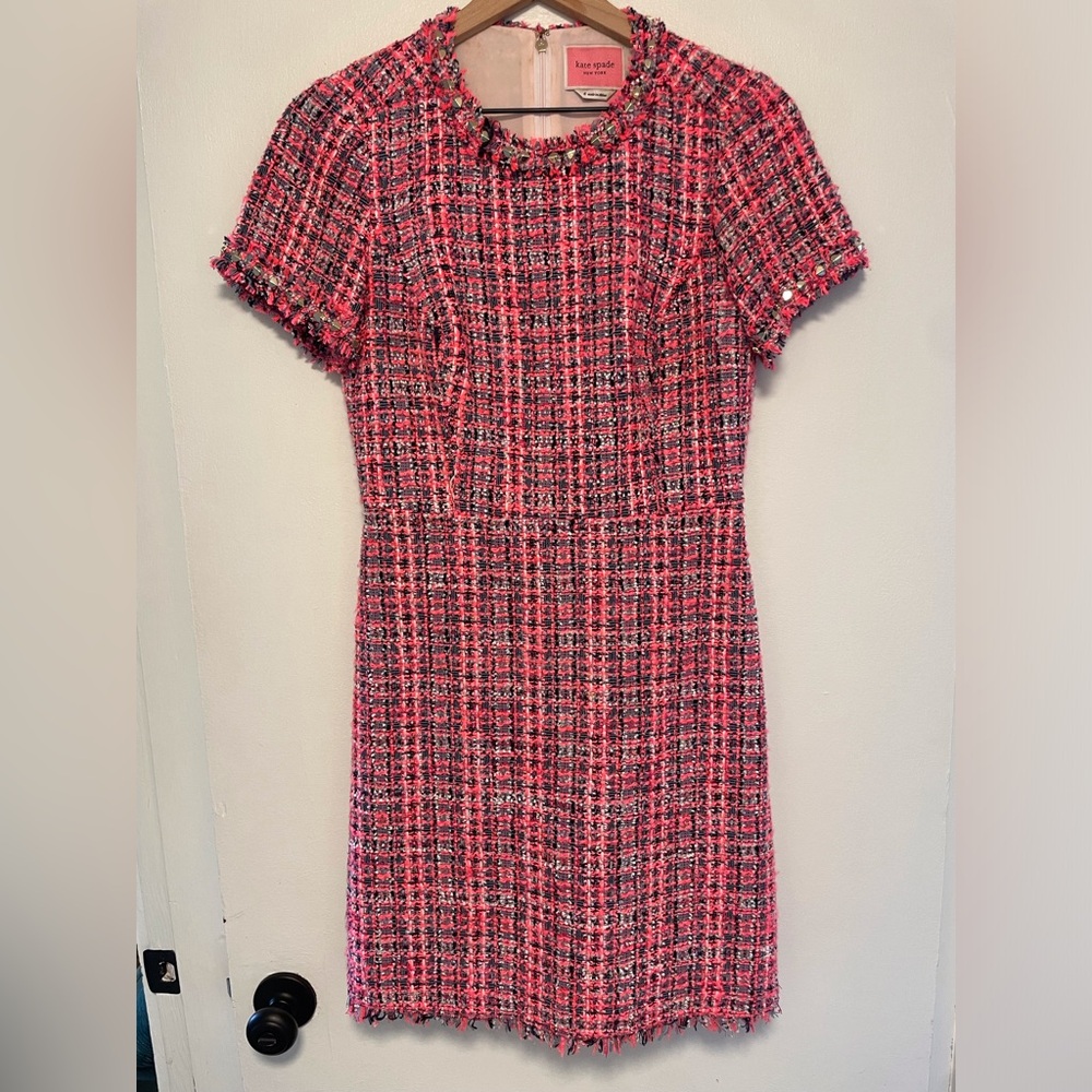 Kate Spade Multi Tweed Short-Sleeve Sheath Dress Perfect Peony Size 6